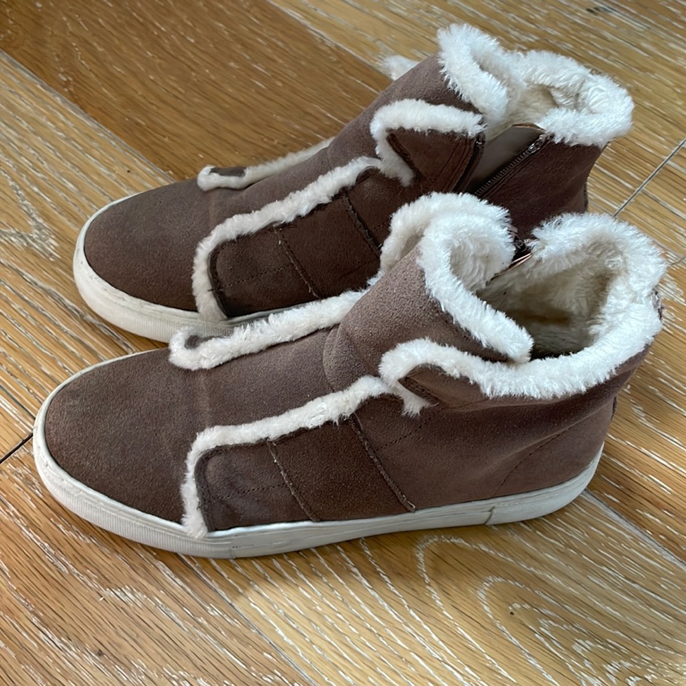 Steve Madden Taupe Faux Fur Lined High Top Sneakers